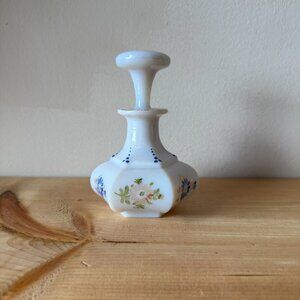 Vintage Hand-Painted Milk Glass Perfume Bottle Decanter with Stopper